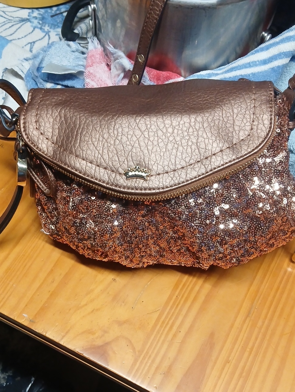 Juicy Couture Brown Sequin Crossbody Bag - Women's Fashion Shoulder Purse